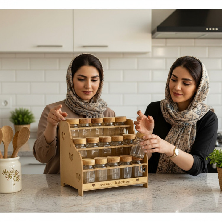 ست جا ادویه 15 پارچه مدل مکارتی کد SK15 به همراه استند